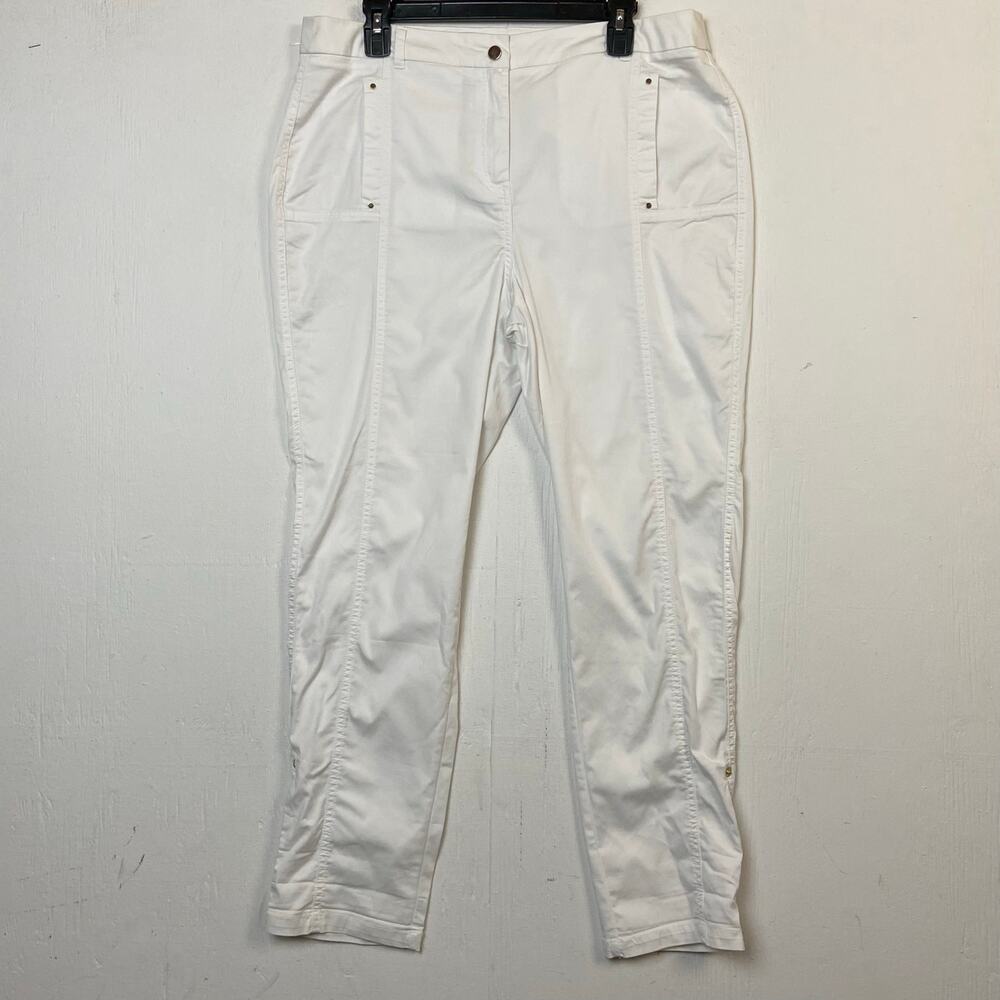 Chico's Women's White Cotton Stretch Utility Roll Tab Pants Size 12